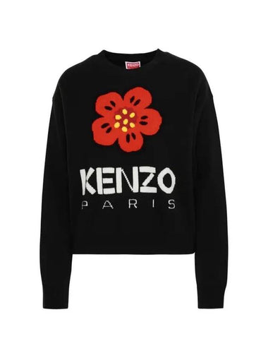 Boke Flower Logo Wool Knit Top Black - KENZO - BALAAN 1