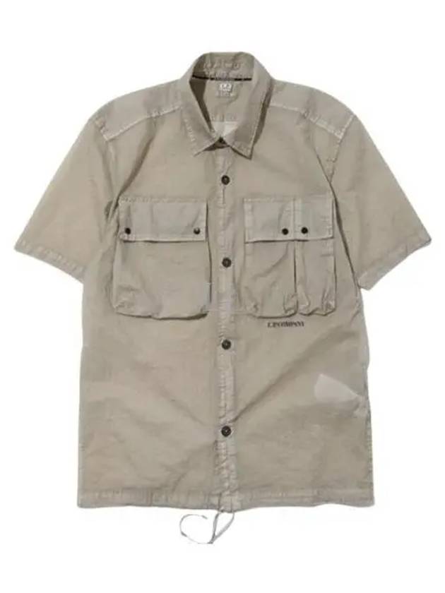 Microweave Logo Short Sleeve Shirt Beige - CP COMPANY - BALAAN 2