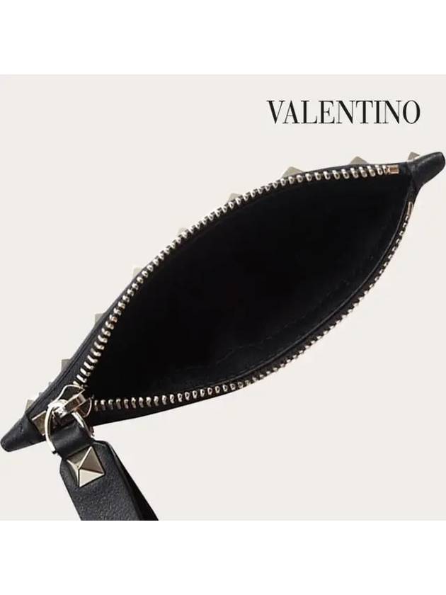 Rockstud Zipper Card Wallet Black - VALENTINO - BALAAN 7