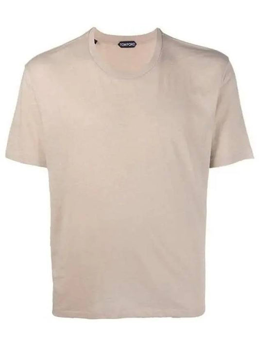 Cotton Blend Crew Neck Short Sleeve T-Shirt Beige - TOM FORD - BALAAN.