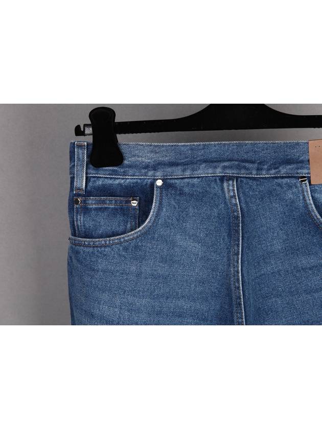 Men's Leather Patch Reverse Jeans Blue - BURBERRY - BALAAN.