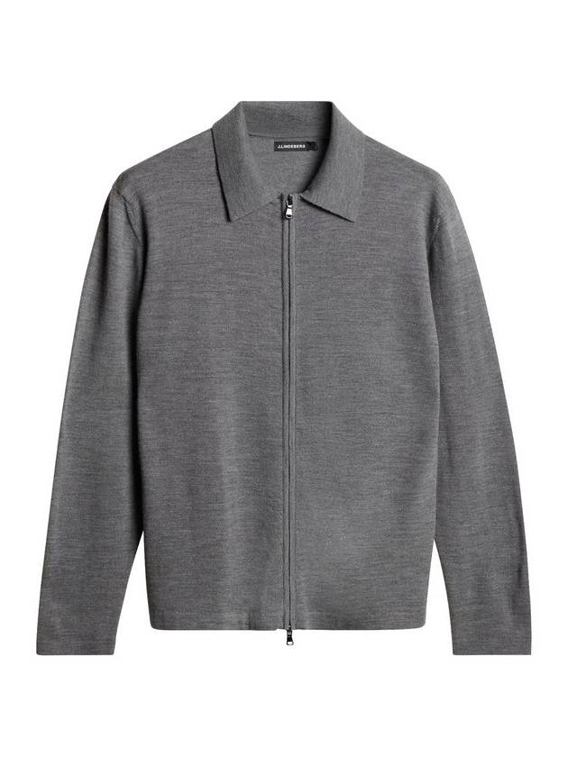 Men's Kaleb Zipper Merino Cardigan Mid Grey Melange - J.LINDEBERG - BALAAN 2