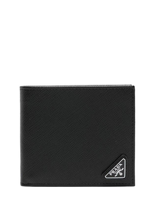 Triangle Logo Saffiano Half Wallet Black - PRADA - BALAAN 2