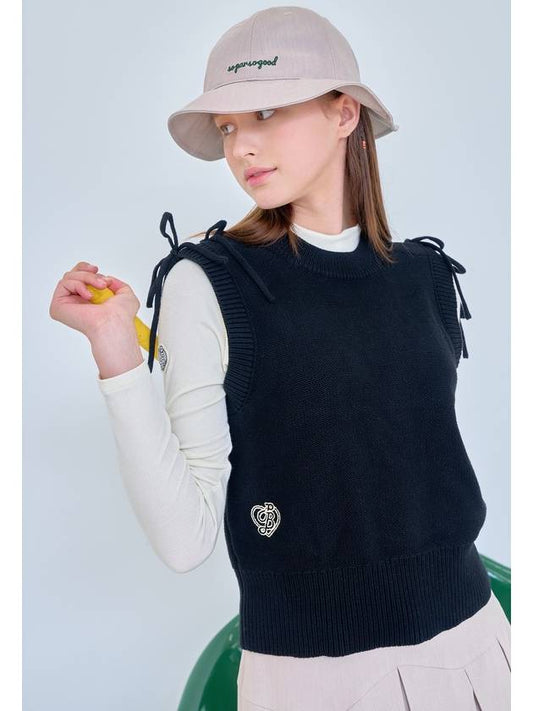 SHOULDER RIBBON KNIT VESTBlack - PLAYBOO - BALAAN 1