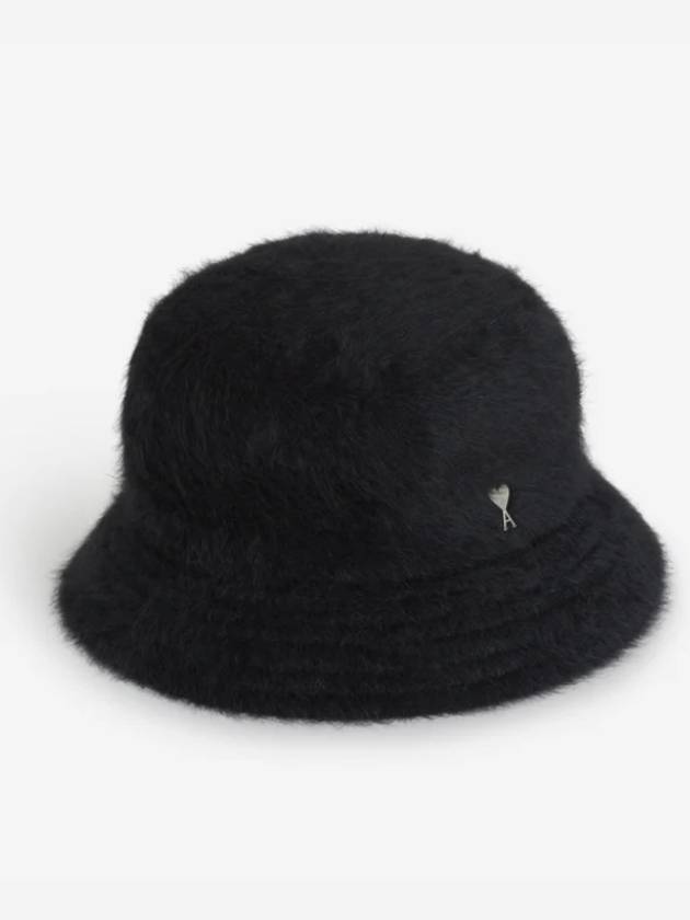 Heart Logo Blended Angora Bucket Hat Black - AMI - BALAAN 6