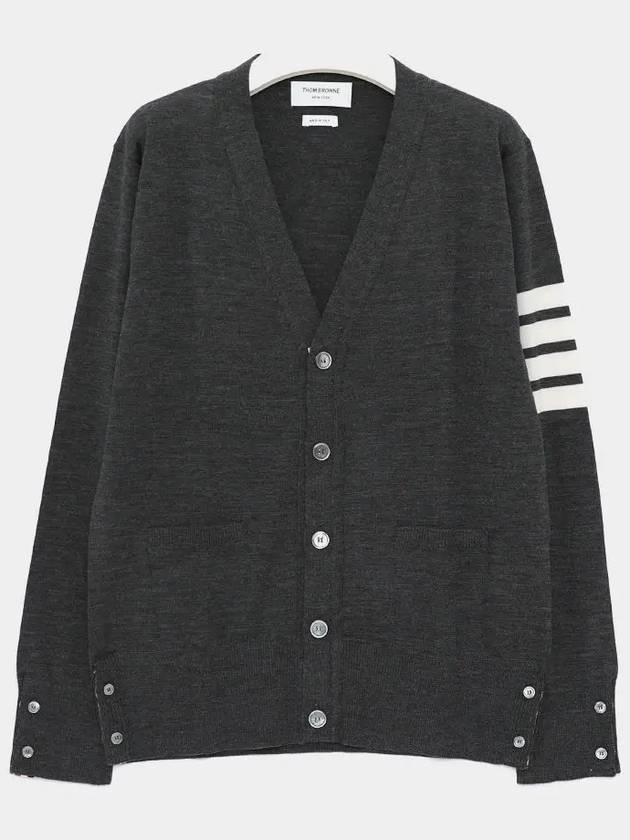 Men's Sustainable Classic Diagonal Wool Cardigan Dark Grey - THOM BROWNE - BALAAN 3