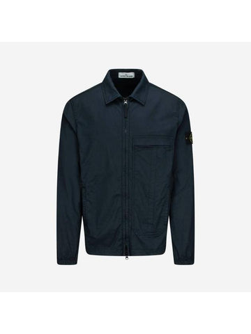 Stretch Cotton Twill Overshirt Zip-up Jacket Navy Blue - STONE ISLAND - BALAAN 1