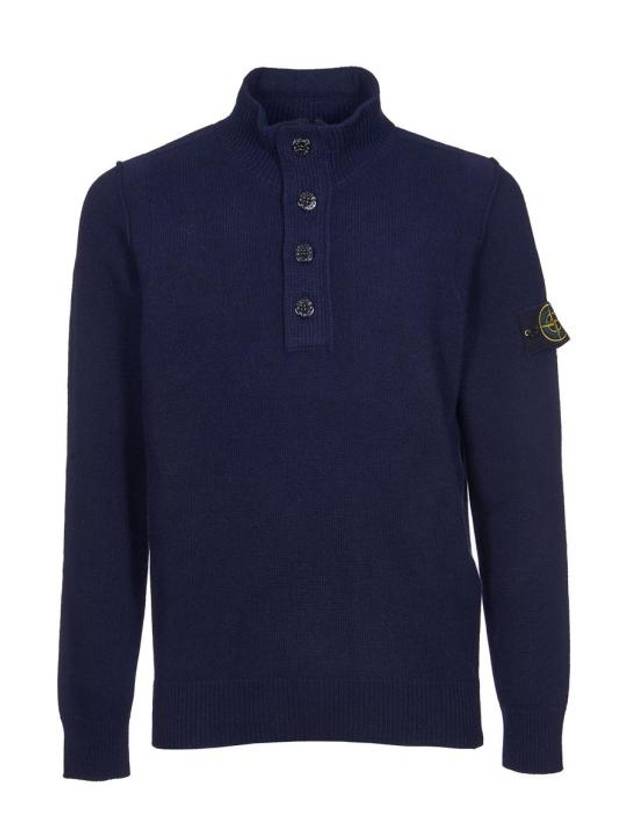 Wappen Patch Half Button Lambswool Knit Top Navy - STONE ISLAND - BALAAN 2