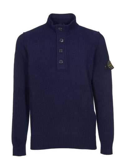 Wappen Patch Half Button Lambswool Knit Top Navy - STONE ISLAND - BALAAN 2