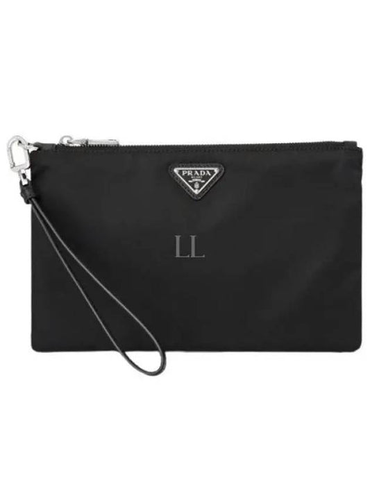 Saffiano Re Nylon Leather Strap Clutch Black - PRADA - BALAAN 2