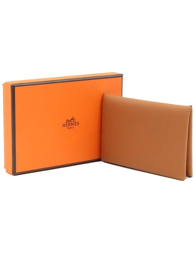 Caramel Absong Calfskin Calvi Card Holder B Engraved - HERMES - BALAAN 2