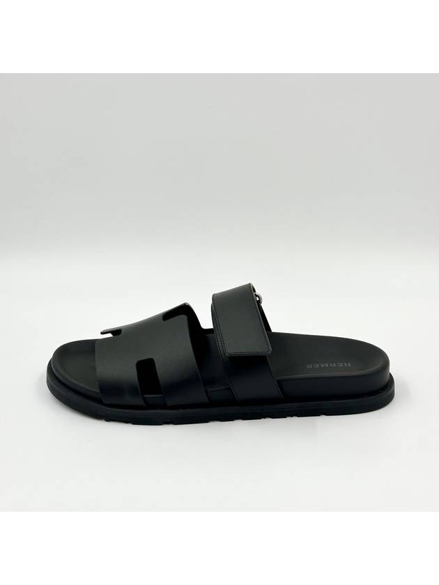 Hermes Chypre H Logo Calfskin Sandals Black - HERMES - BALAAN 5