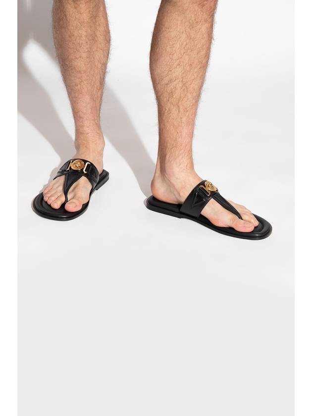 La Medusa Leather Flip Flops Black - VERSACE - BALAAN 3