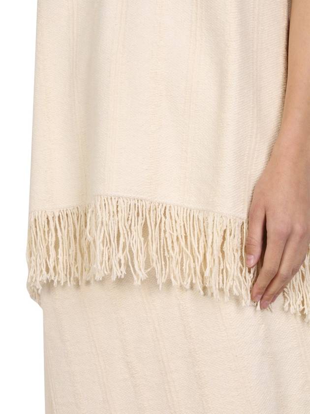 Women's V-neck Fringe Knit Sleeveless Beige - JIL SANDER - BALAAN 5