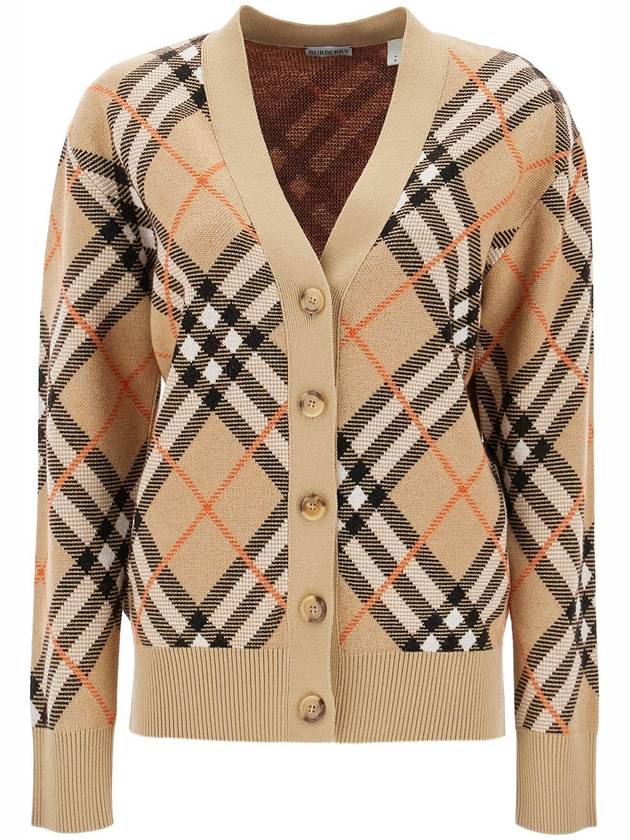 Check Wool Blend Cardigan Beige - BURBERRY - BALAAN 2