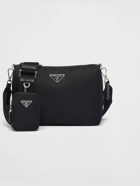 Triangle Logo Re-Nylon Saffiano Leather Shoulder Bag Black - PRADA - BALAAN 2