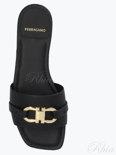 Gancini Ornament Flat Slide Black - SALVATORE FERRAGAMO - BALAAN 2