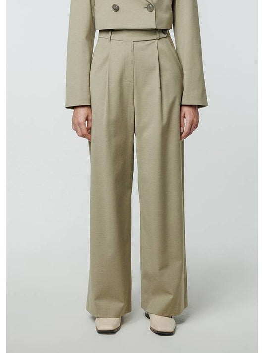 Denzel Wool Belted Point Pintuck High Waist Wide Slacks Pickle - RAMUSTUDIO - BALAAN 2