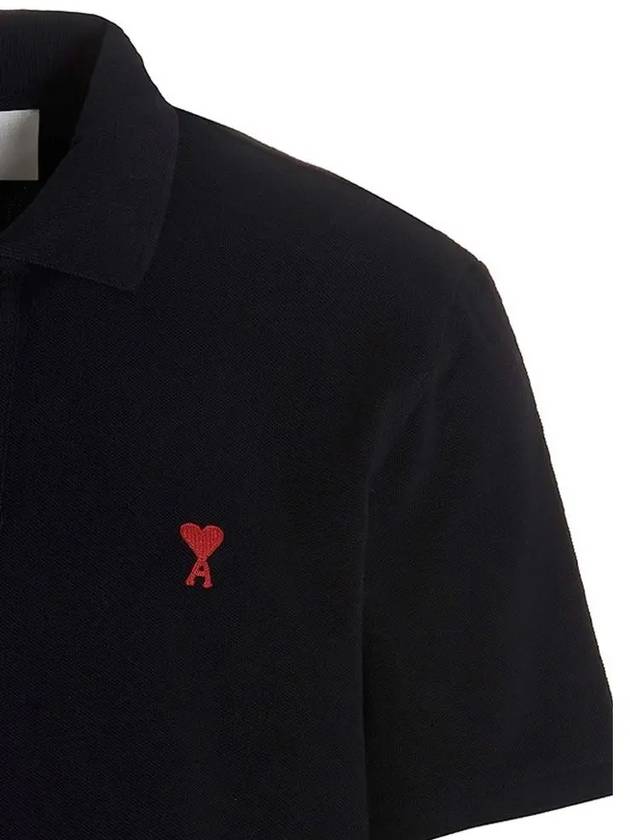 Small Heart Logo Polo Shirt Black - AMI - BALAAN 5