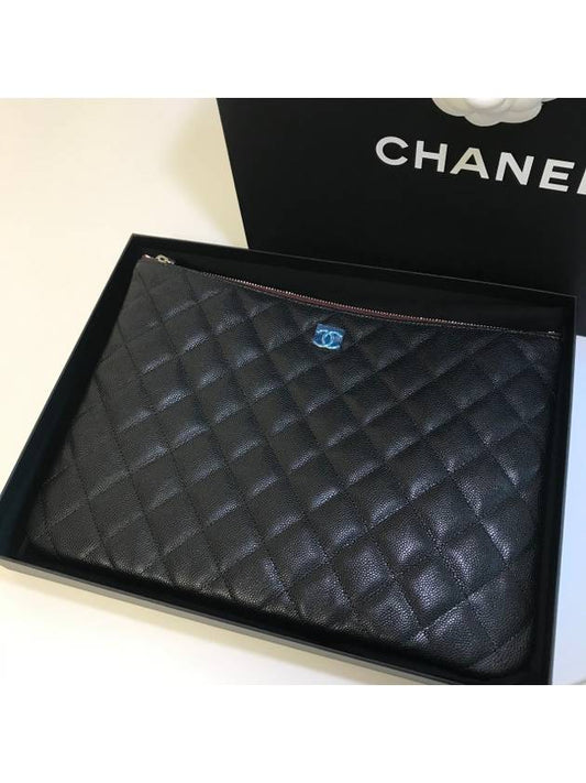 Classic New Medium Caviar Pouch Silver Black A82545 - CHANEL - BALAAN 1