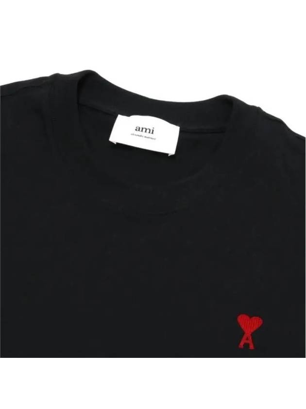 Chain Stitch Heart Logo Long Sleeve T-Shirt Black - AMI - BALAAN 3