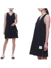 Women's Classic Pique Stripe V-Neck Cotton Tennis Dress Navy - THOM BROWNE - BALAAN 3