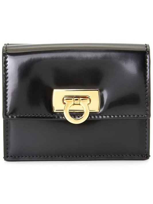 Gancini Compact Half Wallet Black - SALVATORE FERRAGAMO - BALAAN 2