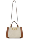 Women's V Logo Signature Canvas Tote Bag Beige - VALENTINO - BALAAN 8