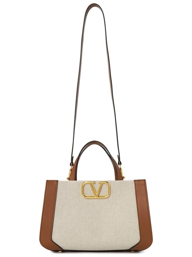 Women's V Logo Signature Canvas Tote Bag Beige - VALENTINO - BALAAN 8