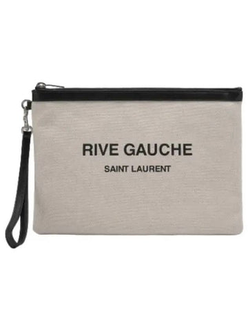 Rive Gauche Clutch Beige Black Bag - SAINT LAURENT - BALAAN 1