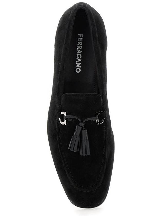 'Besile 2' Black Loafers With Gancini And Cord Detail In Suede Man - SALVATORE FERRAGAMO - BALAAN 3