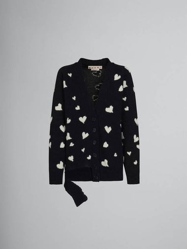 BUNCH OF HEARTS motif black wool long cardigan - MARNI - BALAAN 1