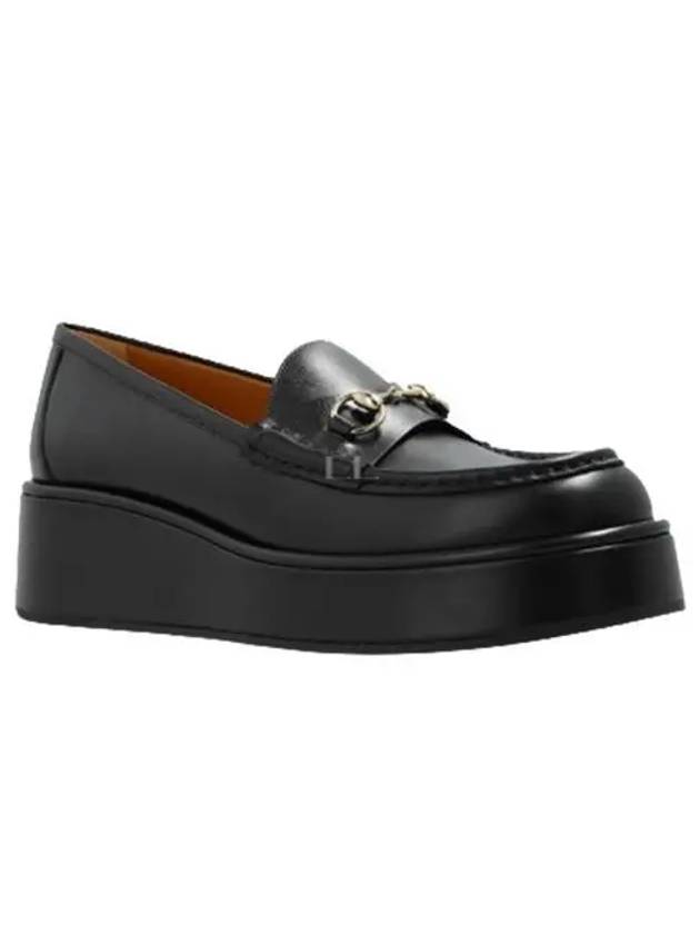 Women's Horsebit Wedge Leather Loafer Black - GUCCI - BALAAN 2