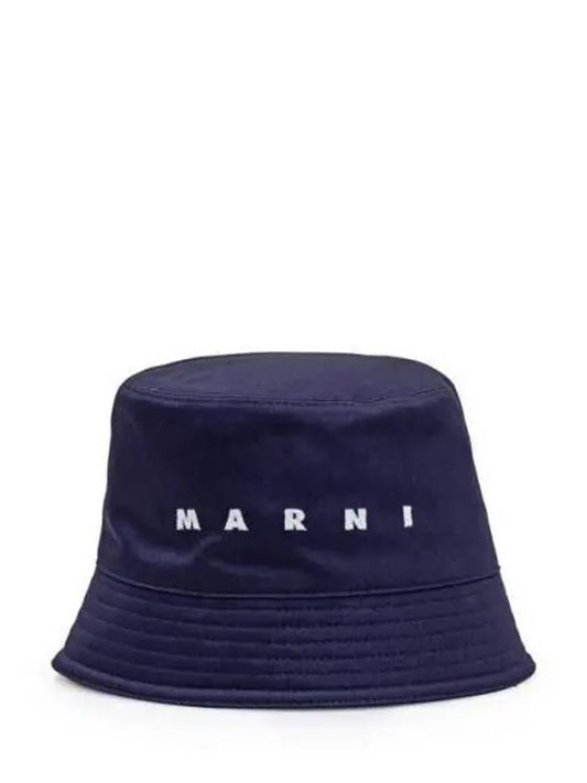 Logo Embroidered Cotton Bucket Hat Navy - MARNI - BALAAN 2