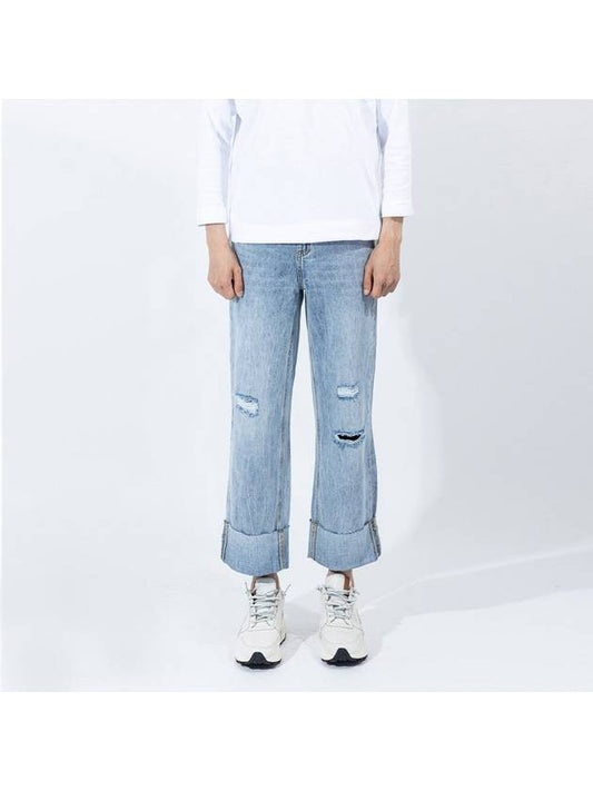 Perfect Basic Washed Destroyed Denim Jeans Blue - GOLD PERCENT - BALAAN 2