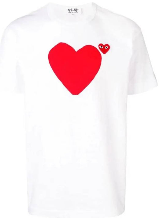 Men's Double Heart Short Sleeve T-Shirt AZ T222 051 1 White P1T222 - COMME DES GARCONS - BALAAN 1