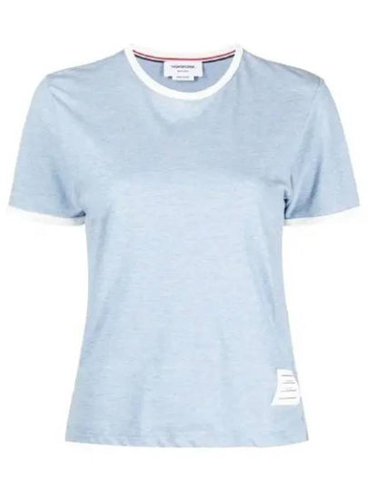 Women's Melange Jersey Ringer Short Sleeve T-Shirt Light Blue - THOM BROWNE - BALAAN 2