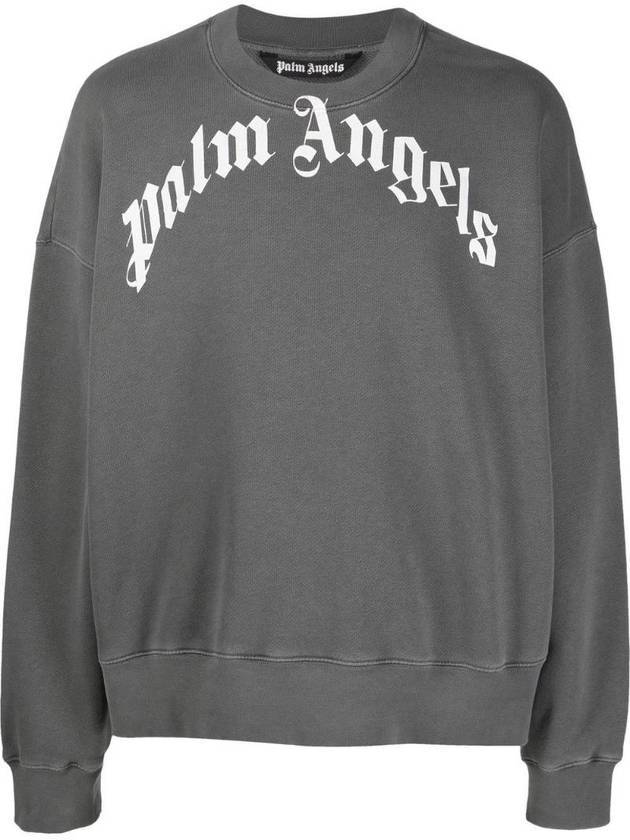 Men's Curved Logo Cotton Sweatshirt Black - PALM ANGELS - BALAAN 1