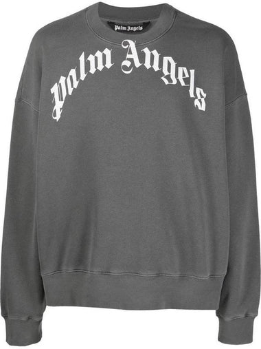 GD Curved Logo Crew Sweatshirt Black - PALM ANGELS - BALAAN 1