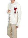 Heart Logo V Neck Wool Cardigan Off White - AMI - BALAAN 5