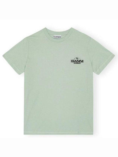 Logo Print Relaxed Fit Short Sleeve T-Shirt Aqua Form - GANNI - BALAAN 2