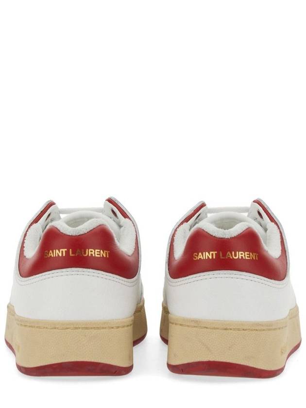 Crack Lace Up Calf Leather Low Top Sneakers White Red - SAINT LAURENT - BALAAN 9