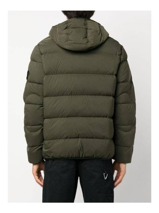 Seamless Logo Nylon Hooded Down Jacket Olive - STONE ISLAND - BALAAN 4