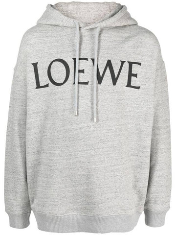 Logo Oversized Fit Cotton Hoodie Grey Melange - LOEWE - BALAAN 1