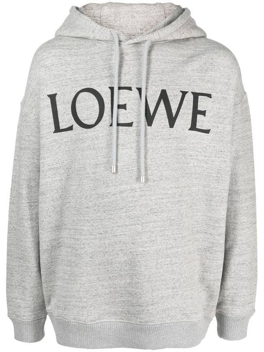 Logo Oversized Fit Cotton Hoodie Grey Melange - LOEWE - BALAAN 1