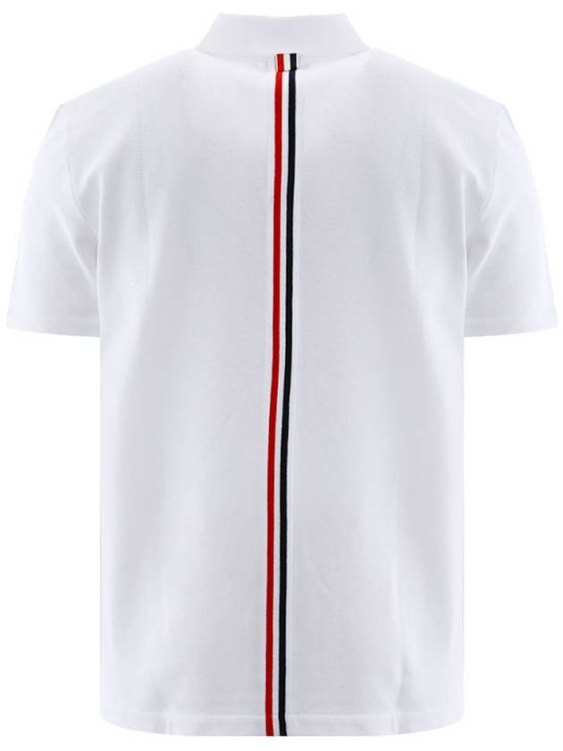 Men's Cotton Pique Center Bag Striped Short Sleeve Polo Shirt White - THOM BROWNE - BALAAN 2