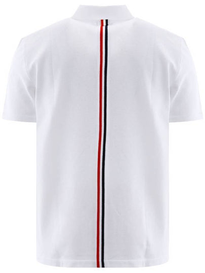 Men's Cotton Pique Center Bag Striped Short Sleeve Polo Shirt White - THOM BROWNE - BALAAN 2