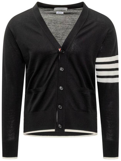 Wool 4-Bar Cardigan Black - THOM BROWNE - BALAAN 2