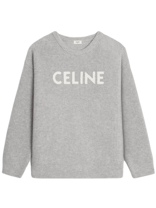 oversized ribbed wool knit top light gray - CELINE - BALAAN 1