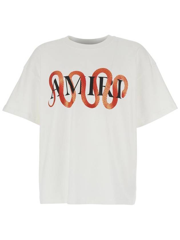 'Snake' White Crewneck T-Shirt With Maxi Logo Print On The Front In Cotton Man - AMIRI - BALAAN 1